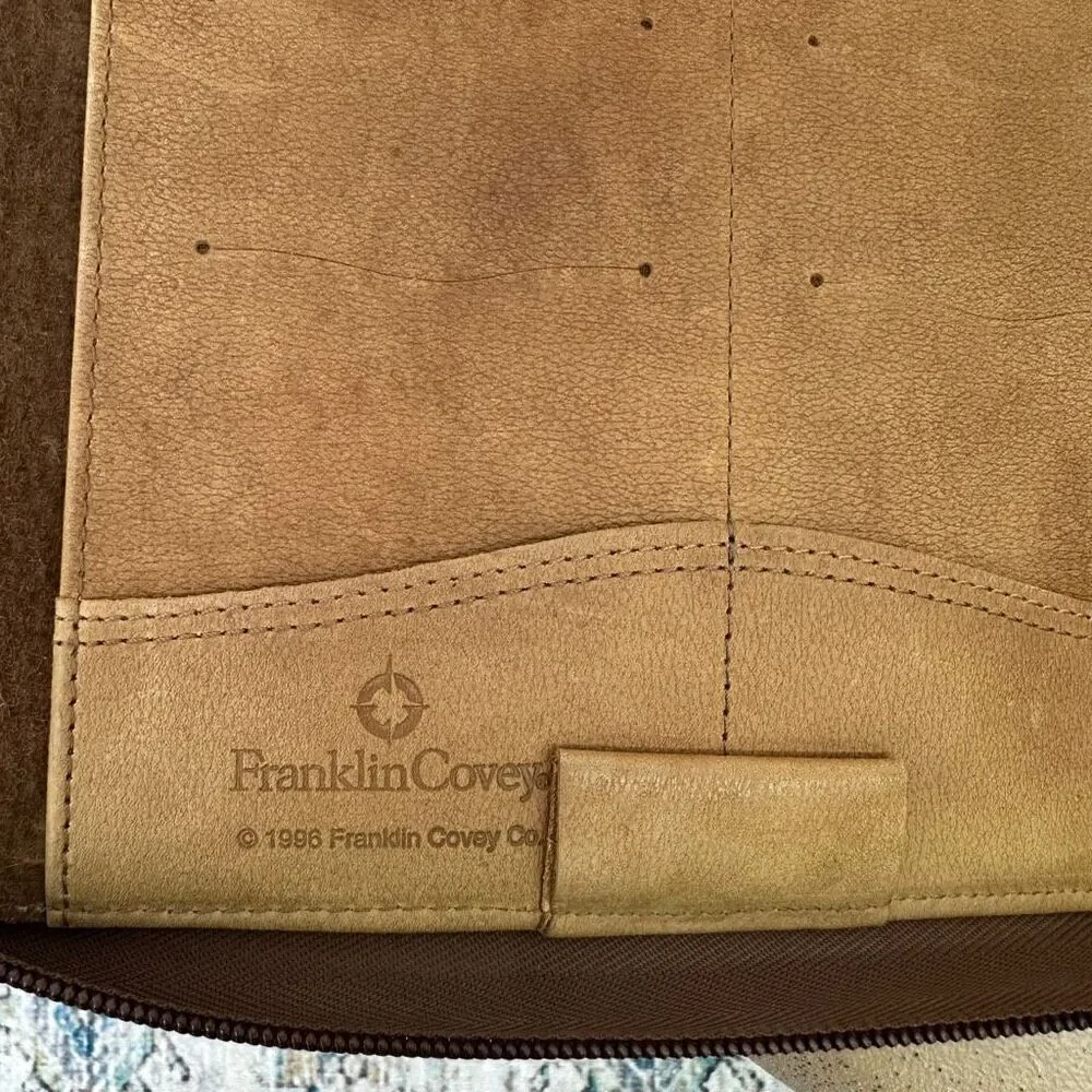 Franklin Covey Vintage 1996 SpaceMaker Tan Leather Zip 7 Ring Briefcase